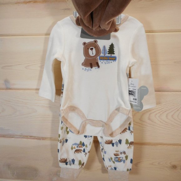 Baby Essentials Size 6 Mo Bear 4 Piece Set Bodysuit Hat Pants Lovey NWT - Picture 3 of 8